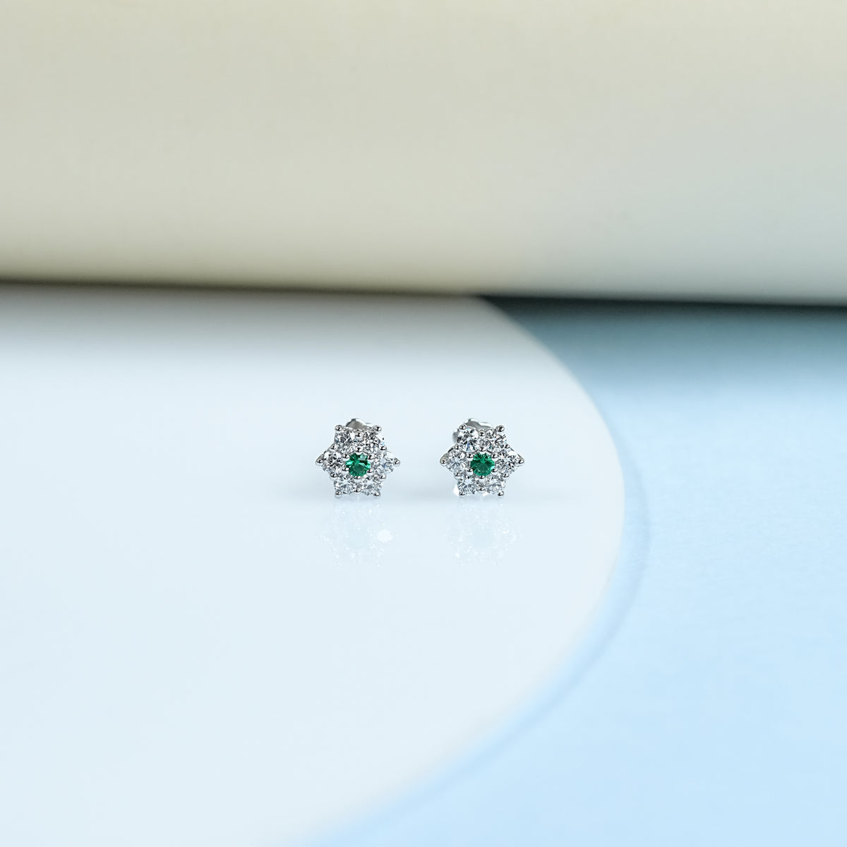 Minimalist Gemstone And Diamond Flower Stud Earring