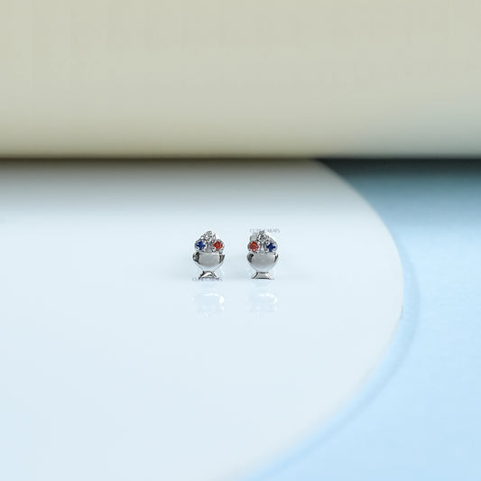 Ice Cream Bowl Tiny Gemstone Stud Earrings