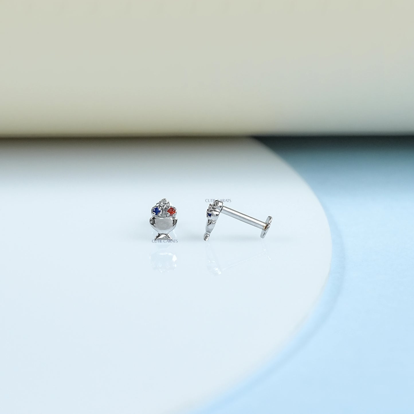 Ice Cream Bowl Tiny Gemstone Stud Earrings