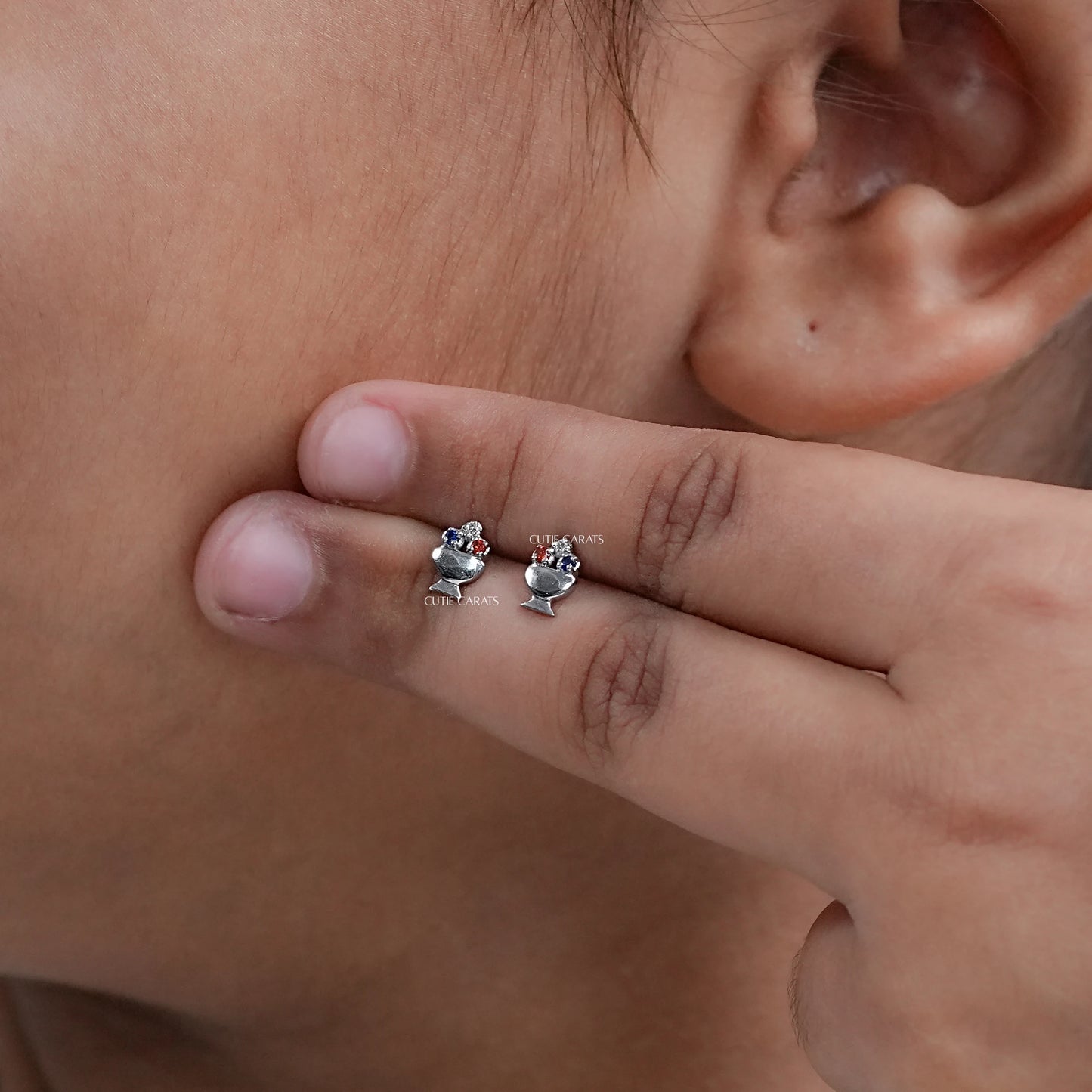 Ice Cream Bowl Tiny Gemstone Stud Earrings