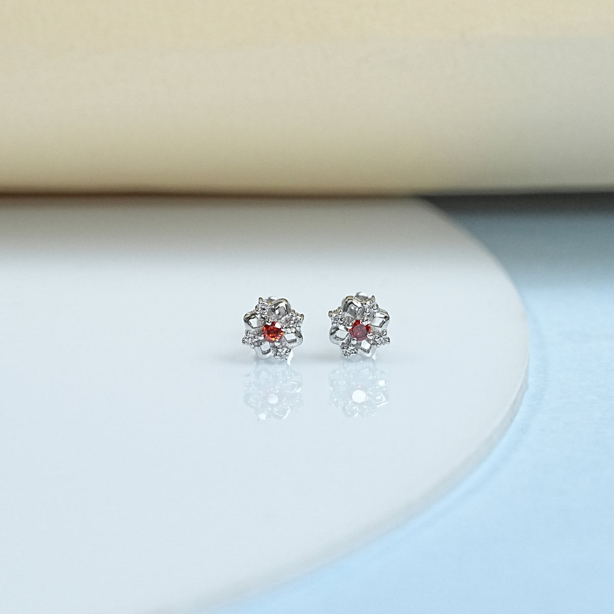 Ruby And Diamond Cluster Earrings For Kids