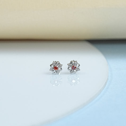 Ruby And Diamond Cluster Earrings For Kids