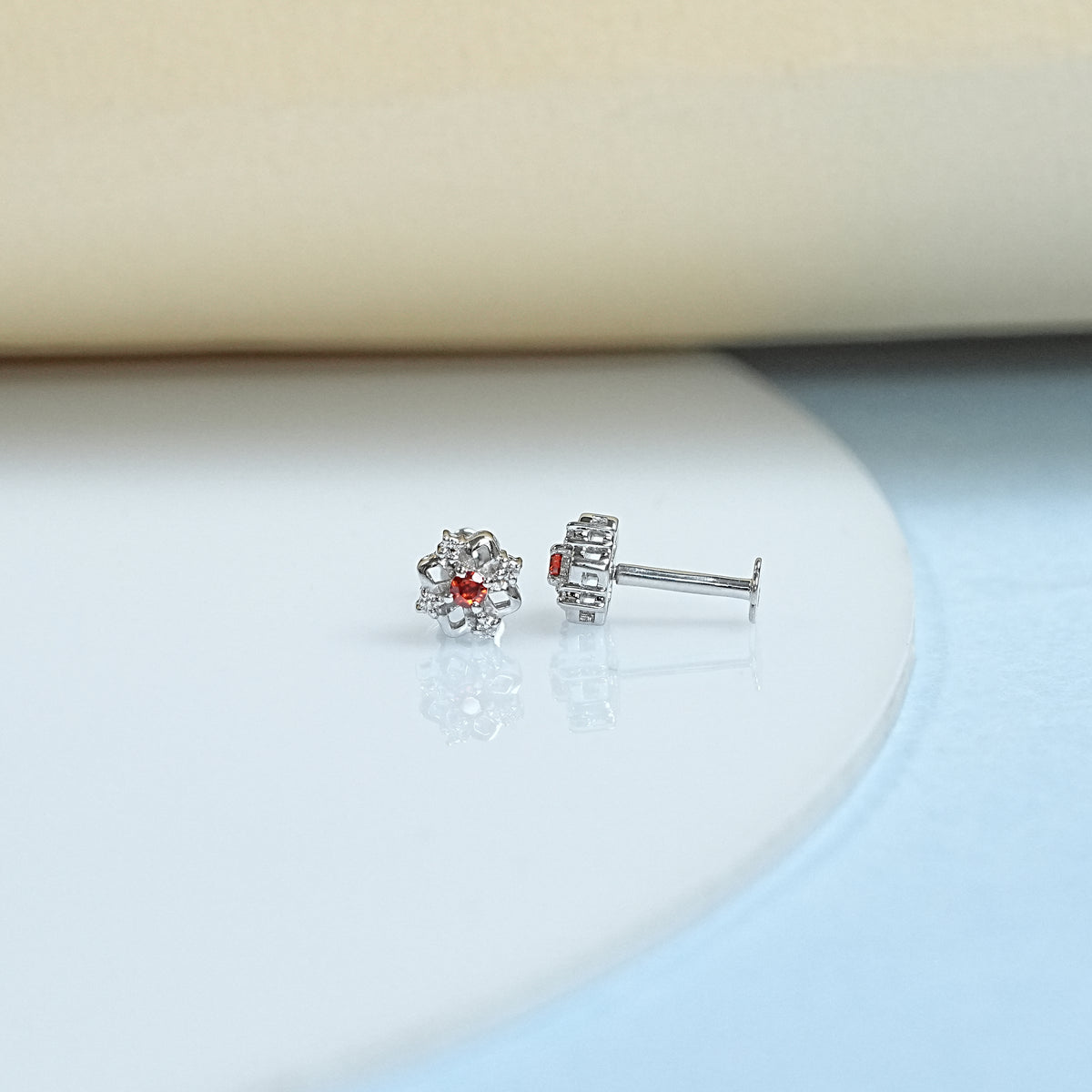 Ruby And Diamond Cluster Earrings For Kids