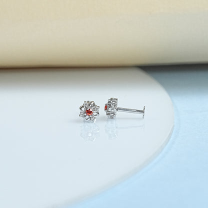 Ruby And Diamond Cluster Earrings For Kids