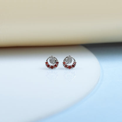 Round Diamond And Ruby Stud Earrings