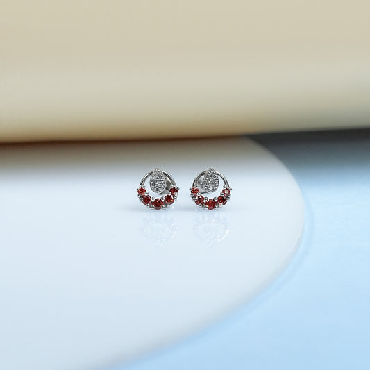 Round Diamond And Ruby Stud Earrings