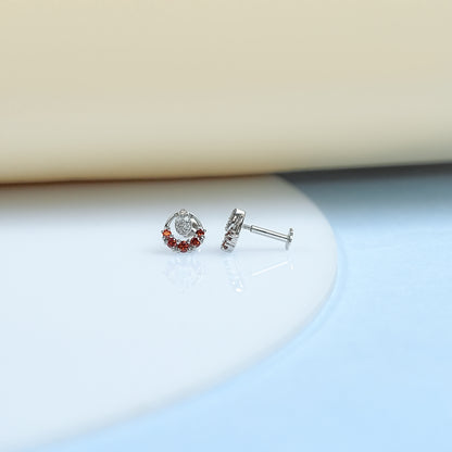 Round Diamond And Ruby Stud Earrings