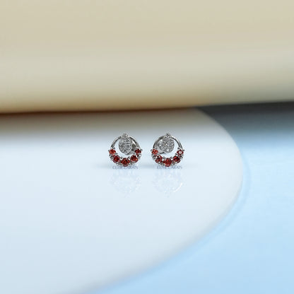 Round Diamond And Ruby Stud Earrings