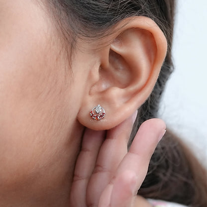 Round Diamond And Ruby Stud Earrings