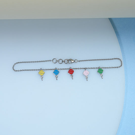 Bezel Set Round Diamond Multi Enamel Anklet