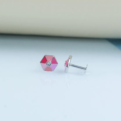 Pink Enamel Hexagon Shape Earrings