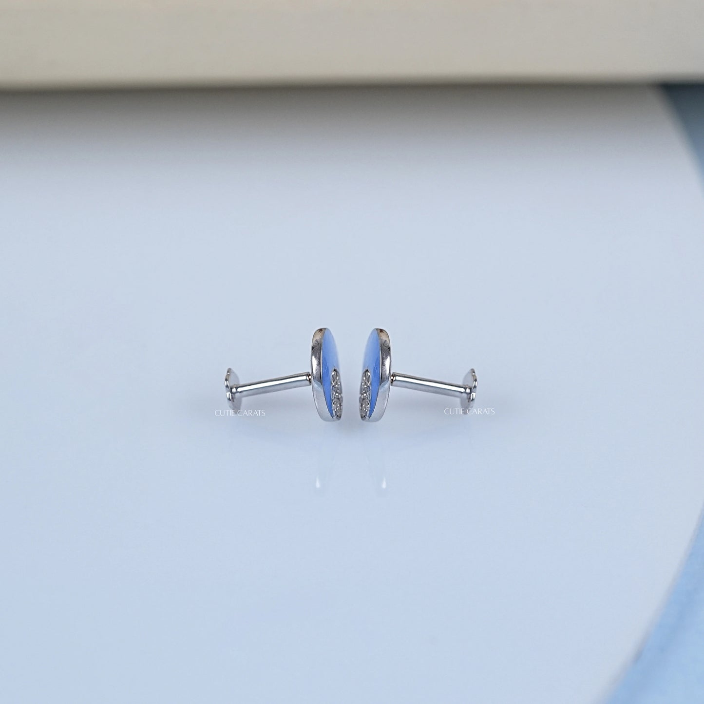 Sky Blue Enamel Round Diamond Pave Set Kids Stud Earrings