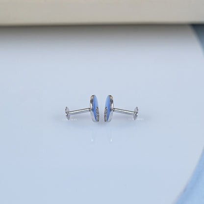 Sky Blue Enamel Round Diamond Pave Set Kids Stud Earrings