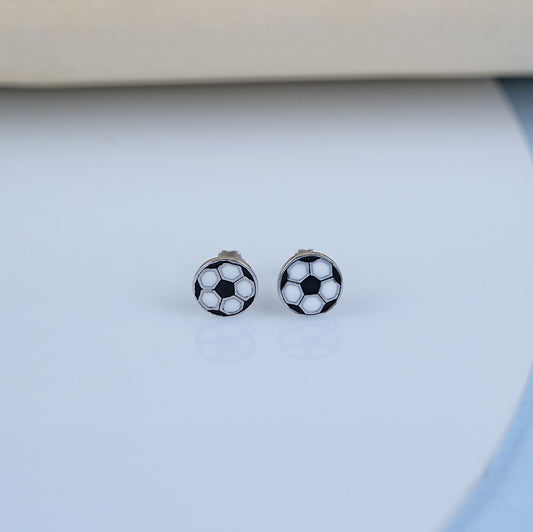 Black White Enamel Football Shape Earrings