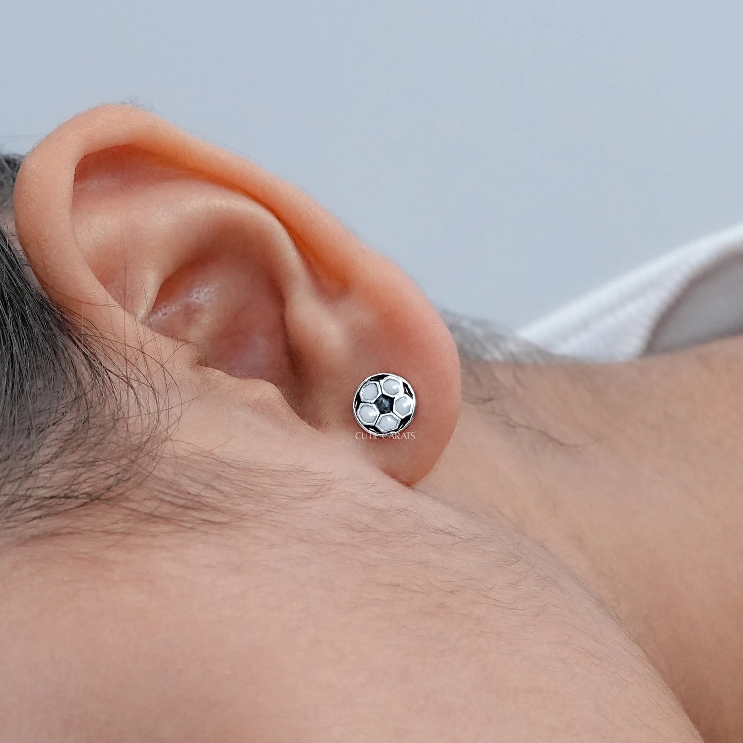 Black White Enamel Football Shape Earrings