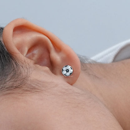 Black White Enamel Football Shape Earrings