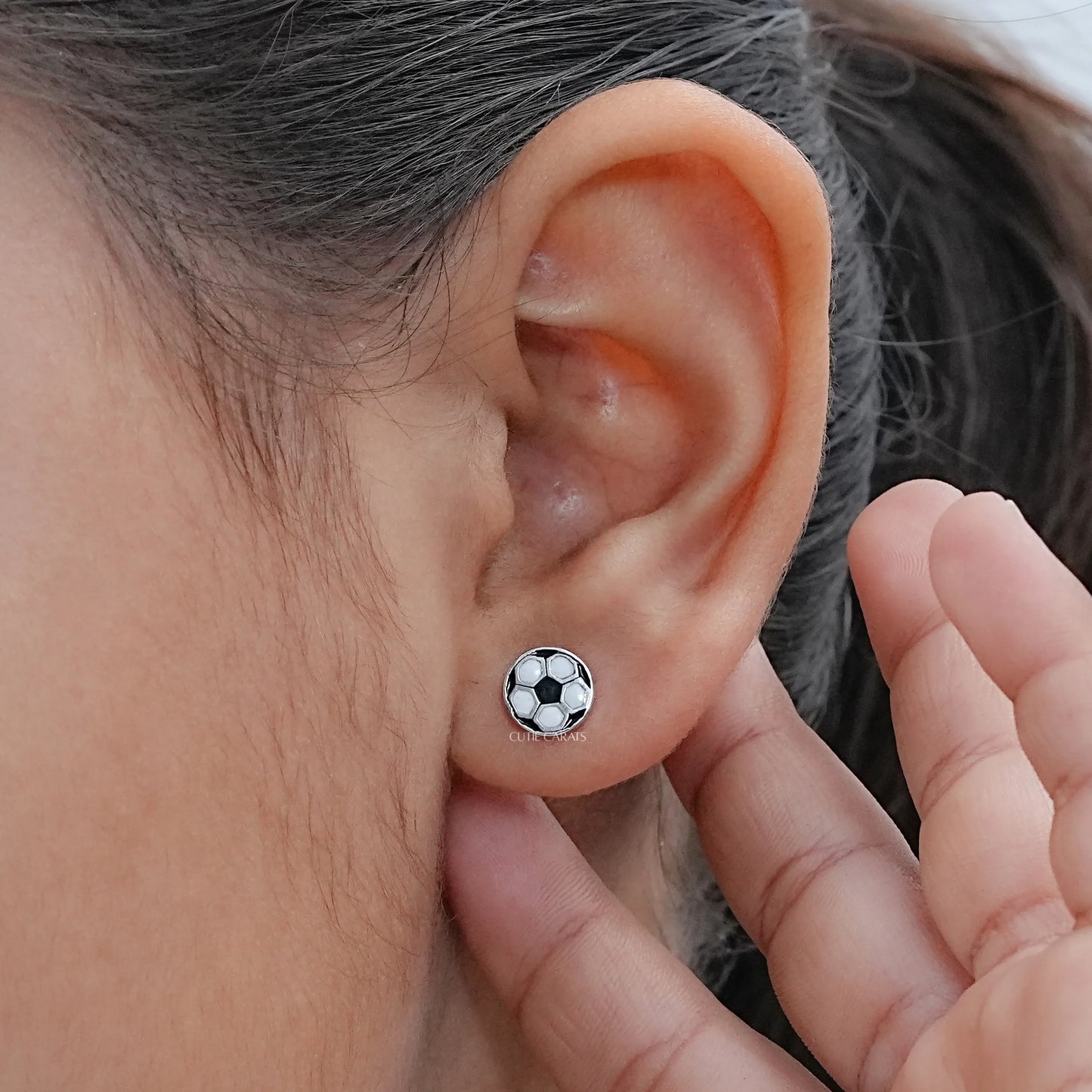 Black White Enamel Football Shape Earrings