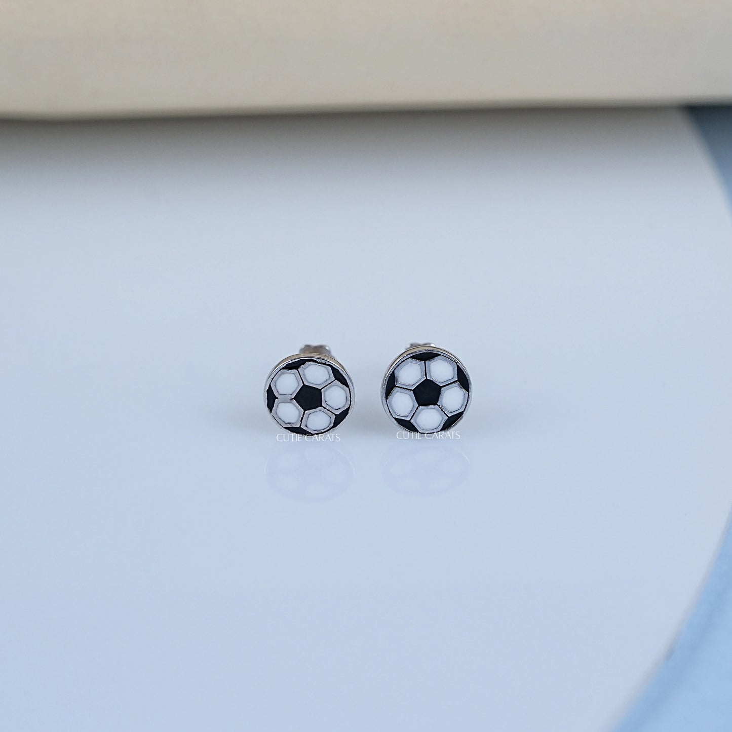 Black White Enamel Football Shape Earrings