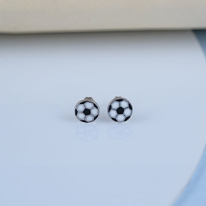 Black White Enamel Football Shape Earrings