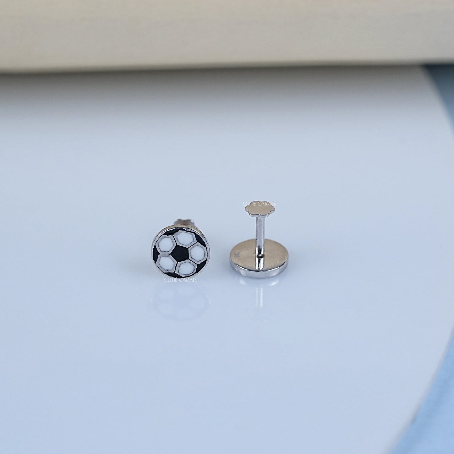 Black White Enamel Football Shape Earrings