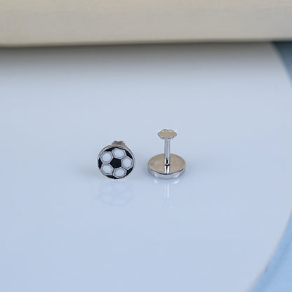 Black White Enamel Football Shape Earrings