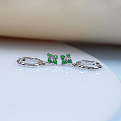 Green Leaf Charm Hoop Earrings For Kids