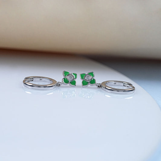 Green Leaf Charm Hoop Earrings For Kids