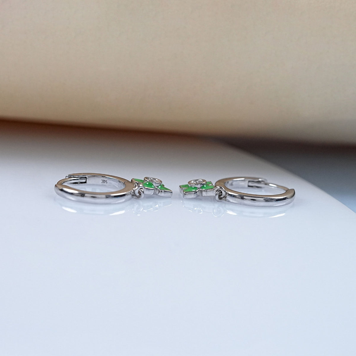 Green Leaf Charm Hoop Earrings For Kids