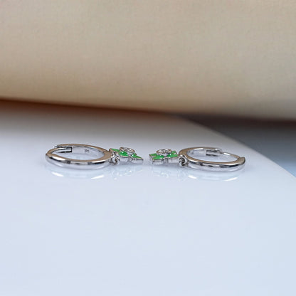 Green Leaf Charm Hoop Earrings For Kids