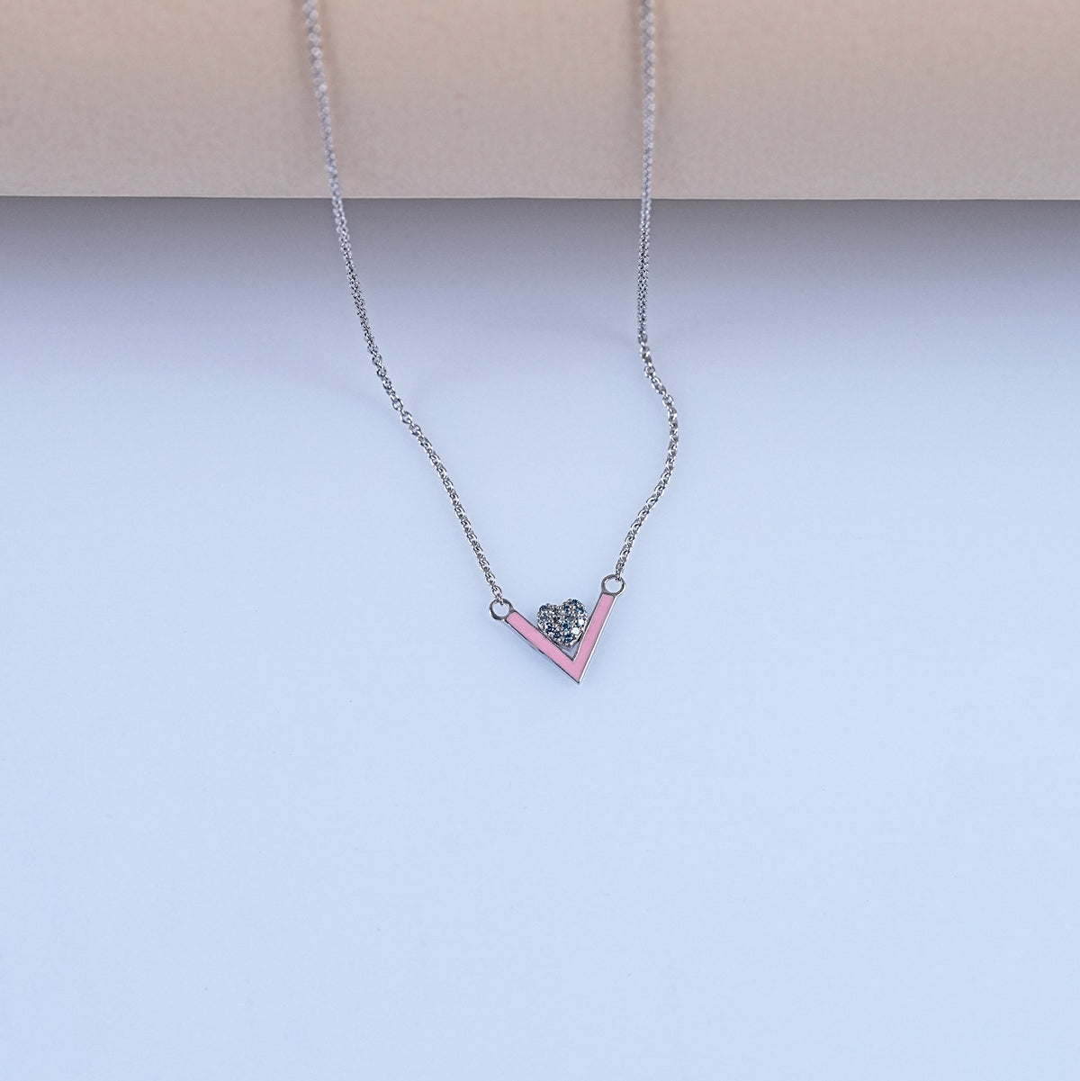 Blue Color Diamond Heart Shape V Latter Pendant