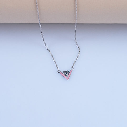 Blue Color Diamond Heart Shape V Latter Pendant