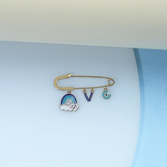 Blue Evil Eye Safety Pin With Loops
