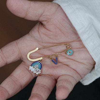 Blue Evil Eye Safety Pin With Loops