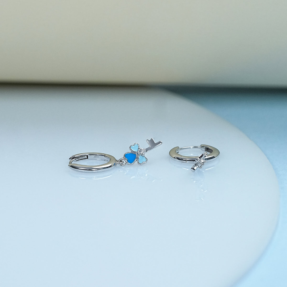 Charming Enamel Heart Shape Key Hoop Earrings