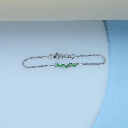 Bezel Set Round Diamond Green Enamel Bracelet