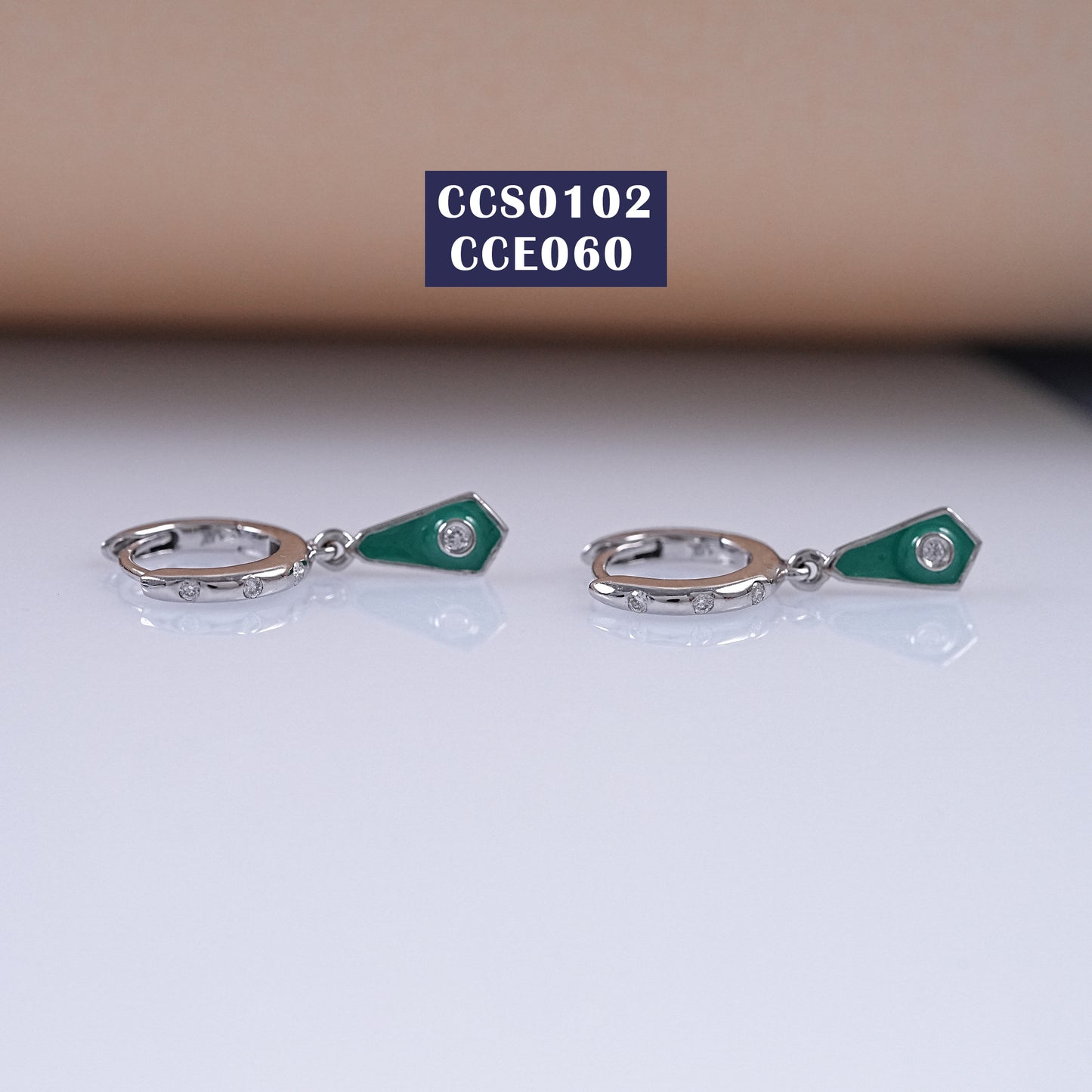 Green Enamel Round Cut Lab Diamond Hoop Earrings