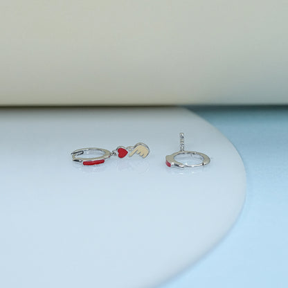 Red Enamel Korean Finger Heart Earrings