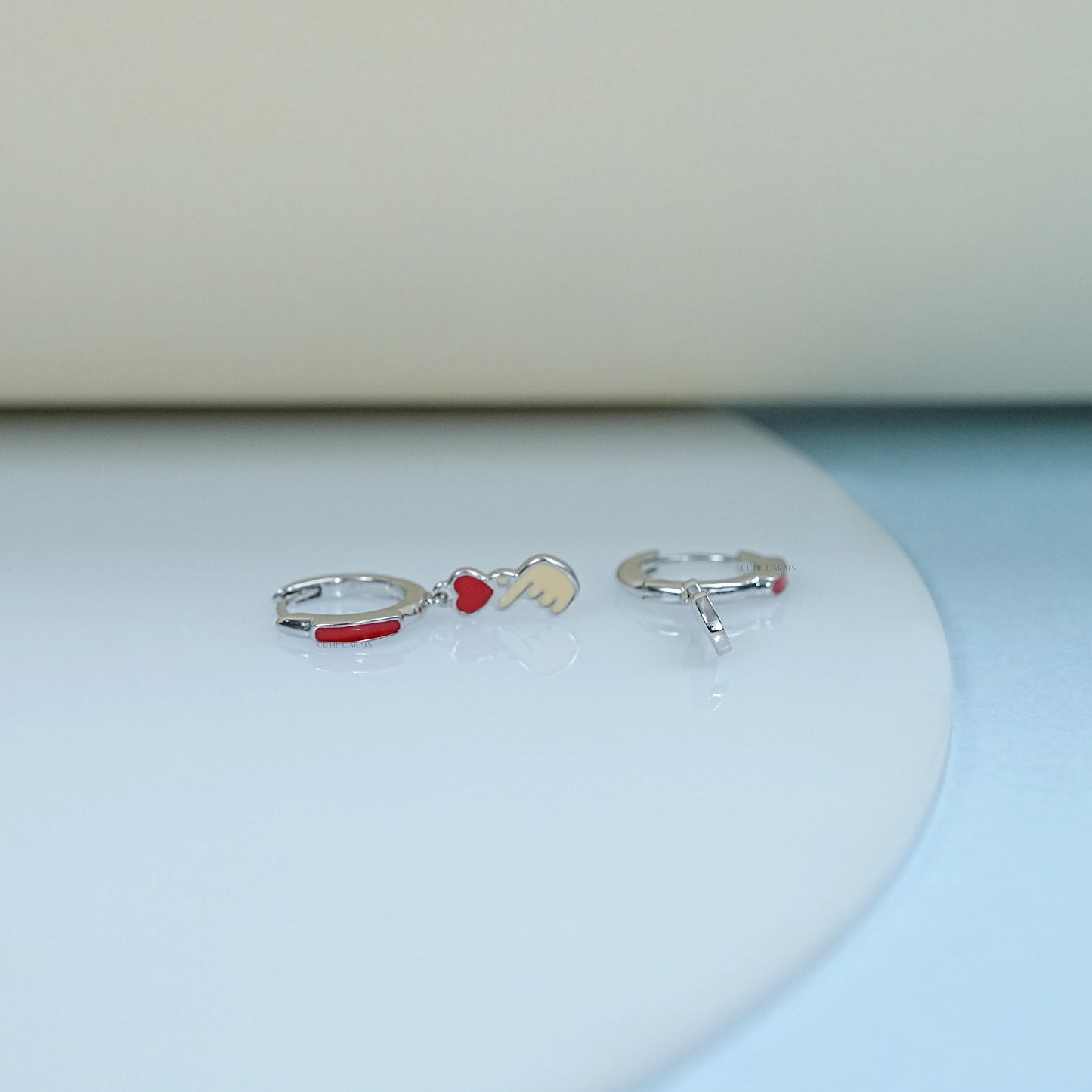 Red Enamel Korean Finger Heart Earrings