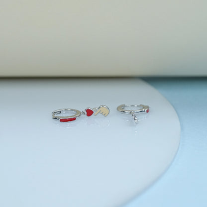 Red Enamel Korean Finger Heart Earrings