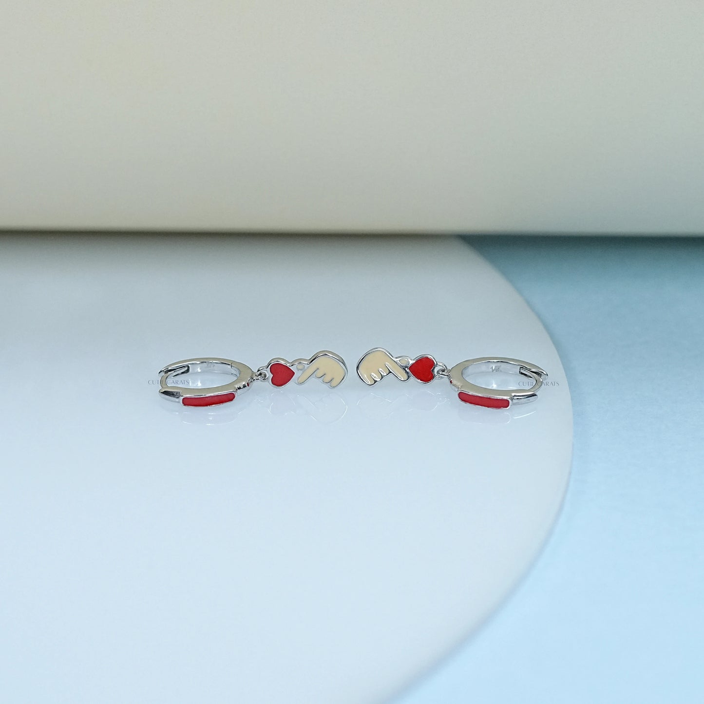 Red Enamel Korean Finger Heart Earrings