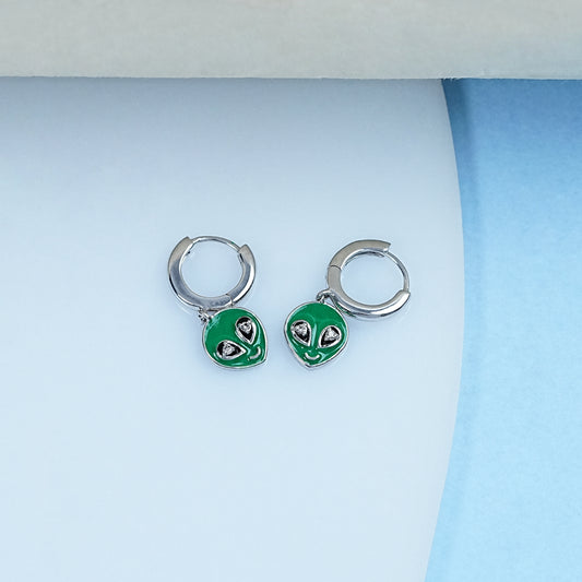 Alien Head Enamel Round Cut Lab Diamond Earrings