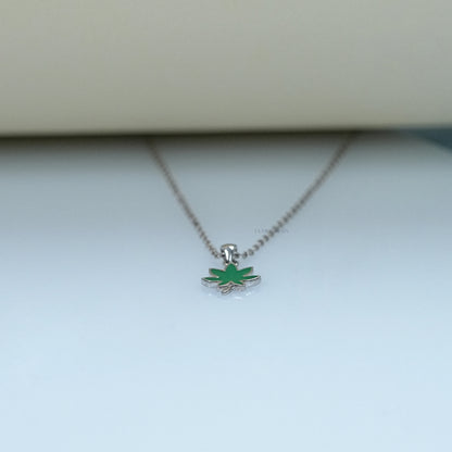 Green Enamel Delicate Pot Leaf Necklace