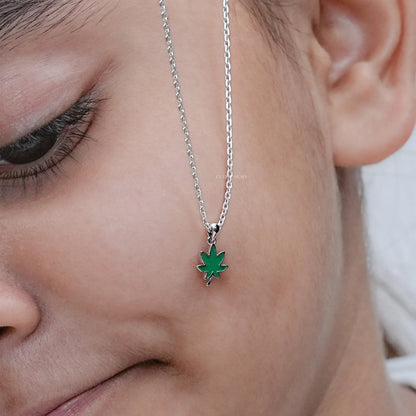 Green Enamel Delicate Pot Leaf Necklace