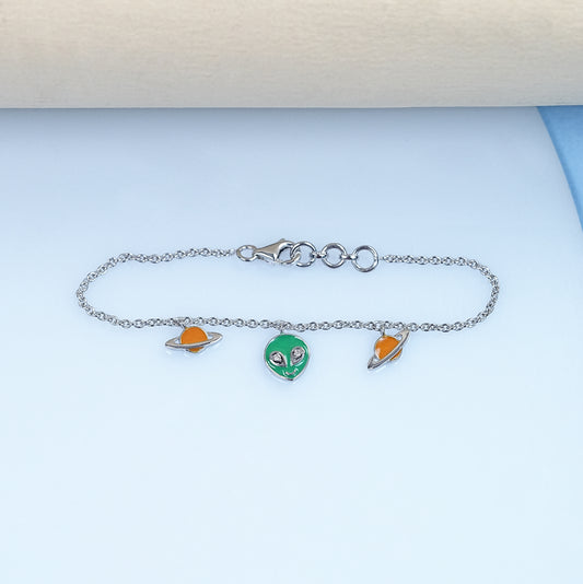 Alien Head And Saturn Charm Enamel Bracelet