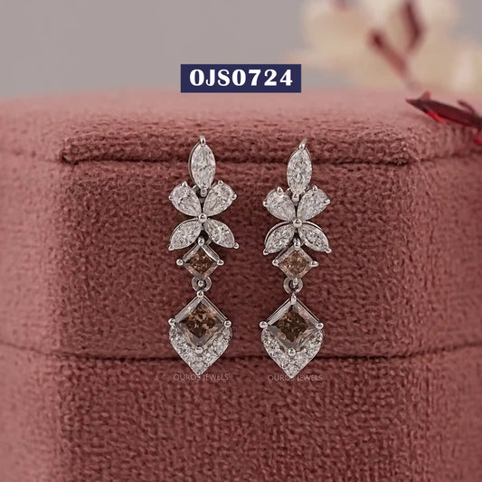 Chocolate Princess Cut Lab Diamond Drop Dangle Earring