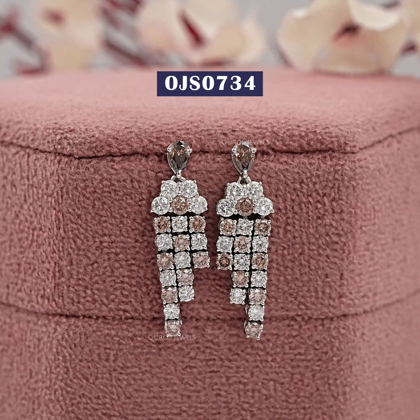 Chocolate Pear Cut Lab Diamond Chandelier Earrings