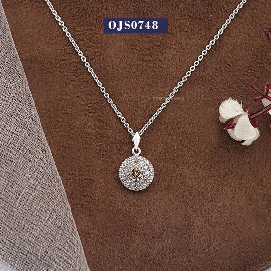 Chocolate Round Cut Halo Diamond Pendant