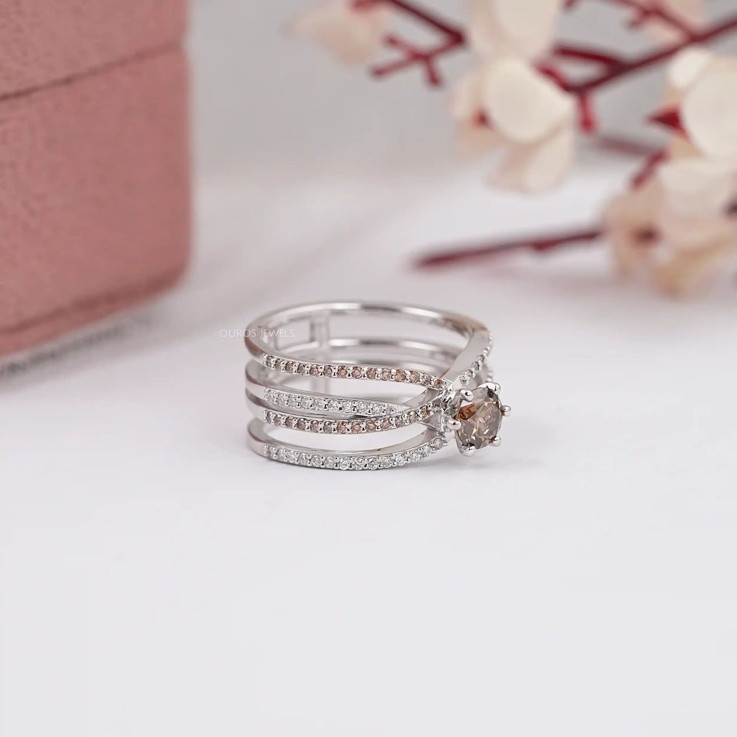 Round Cut Lab Diamond Cross Engagement Ring