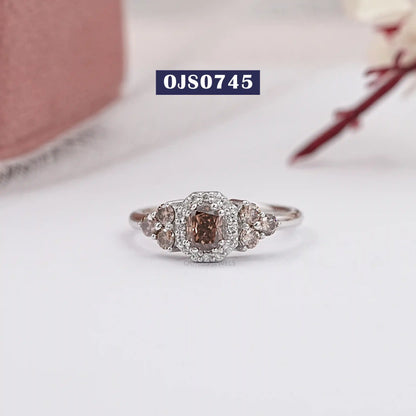 Cushion Cut Halo Chocolate Diamond Ring