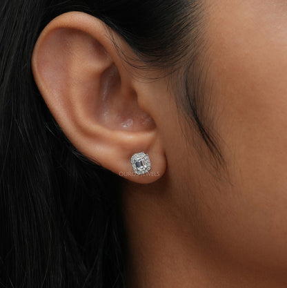 Emerald Diamond Halo Earrings